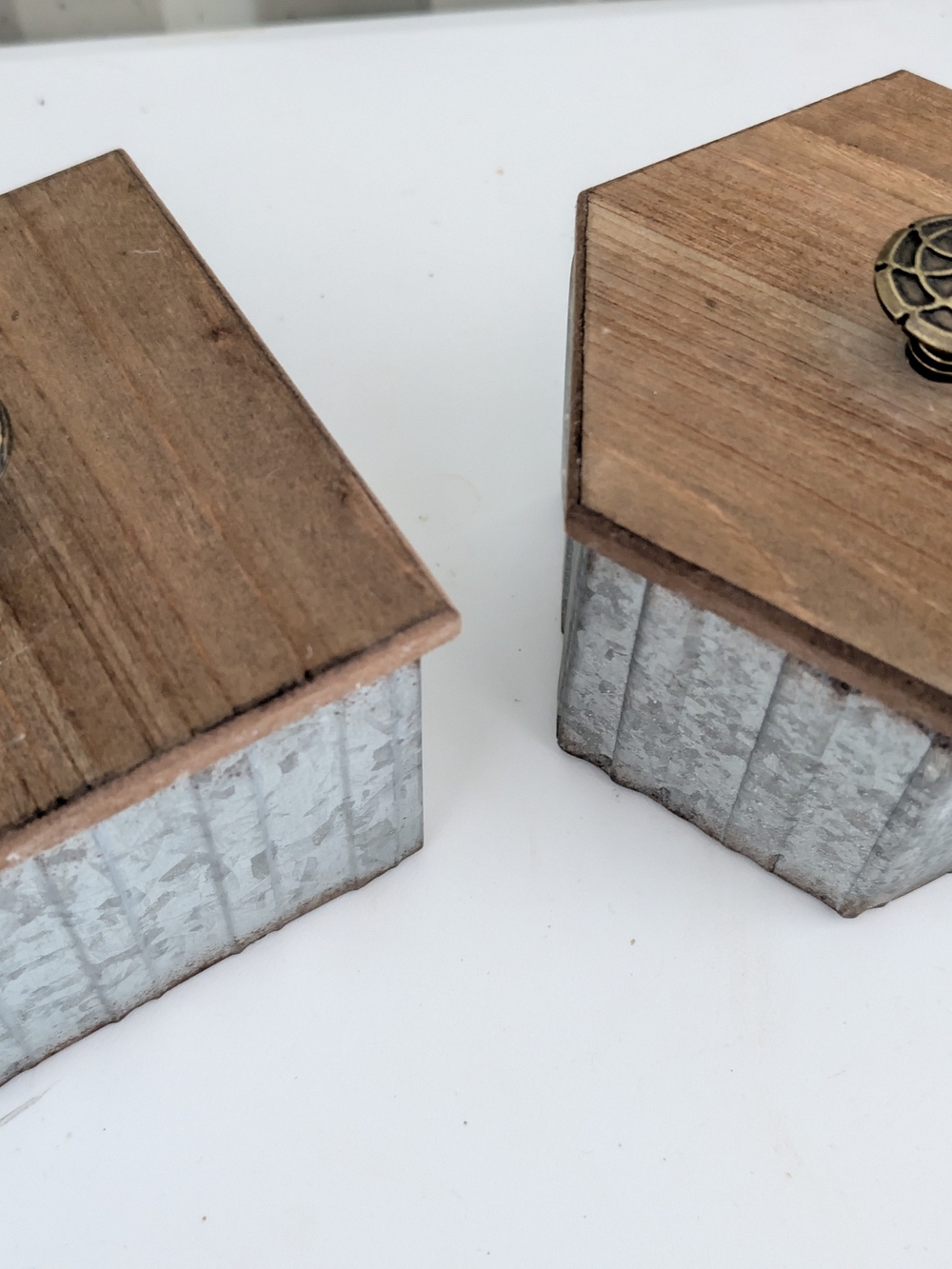 Vintage Wood and Galvanized Metal Storage Boxes - Brown & Silver